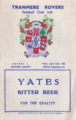 Tranmere Rovers v Newport County Match Programme 1963-04-12
